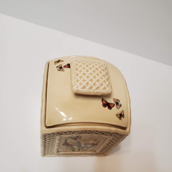 Vintage Enesco BUTTERFLY GARDEN TRELLIS Canister / Jar, Retro Cottagecore Decor - Picture 8 of 10
